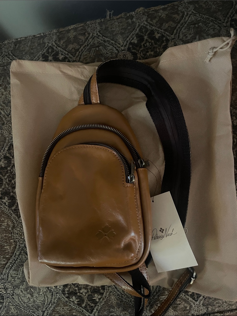 Patricia Nash Cognac Annalie Leather Convertible Sling Belt Bag NWT